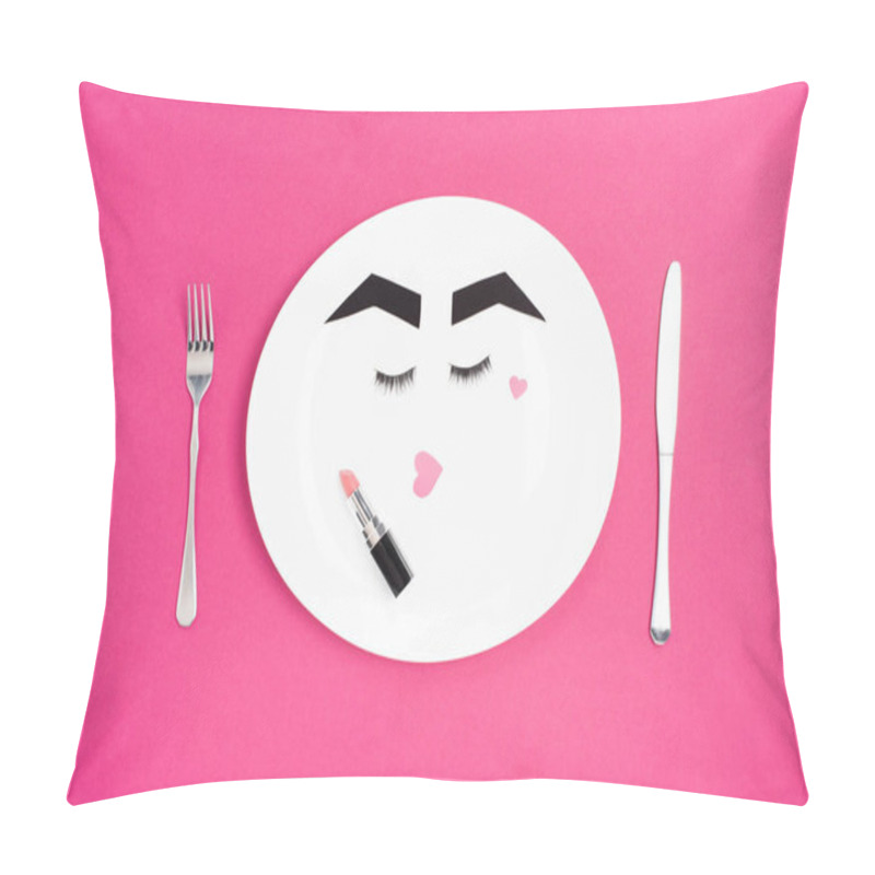 Personality  Paper Face With Makeup On Plate  Pillow Covers