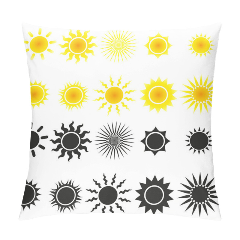 Personality  Set Of Sun Vectors In Yellow And Black Pillow Covers