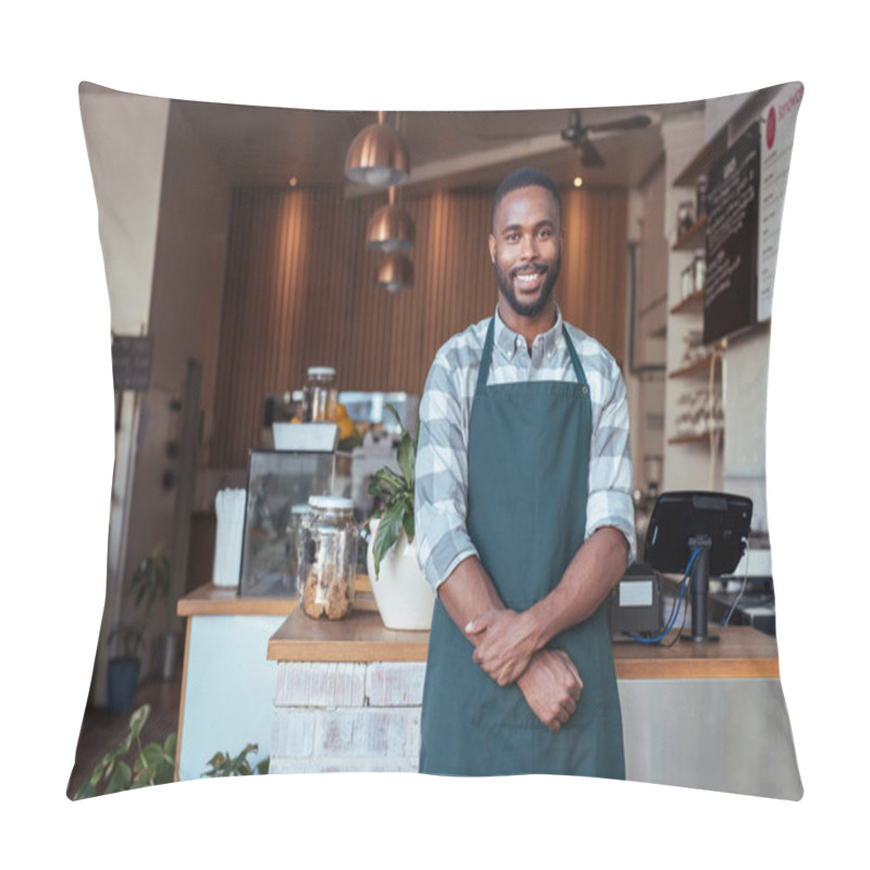 Personality  Entrepreneur Standing In Front Of Counter Of Cafe  Pillow Covers