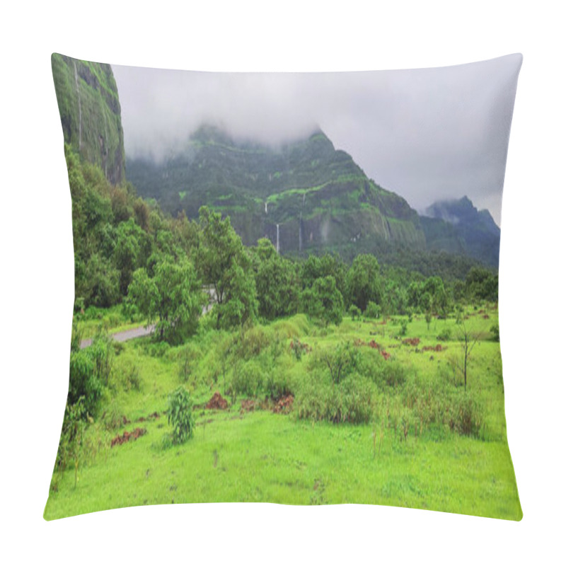 Personality  Waterfalls Flowing From Scenic Western Ghats Mountains Of Tamhini Near Pune Maharashtra During Monsoon Season. Perfect Travel Background. Monsoon Magic Landscape Banner. Pillow Covers