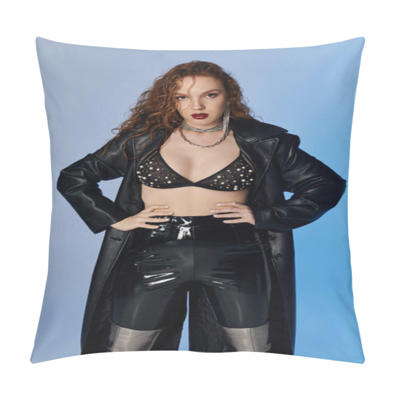 Personality  A Confident Woman Flaunts Her Fashionable Style Against A Vibrant Backdrop. Pillow Covers