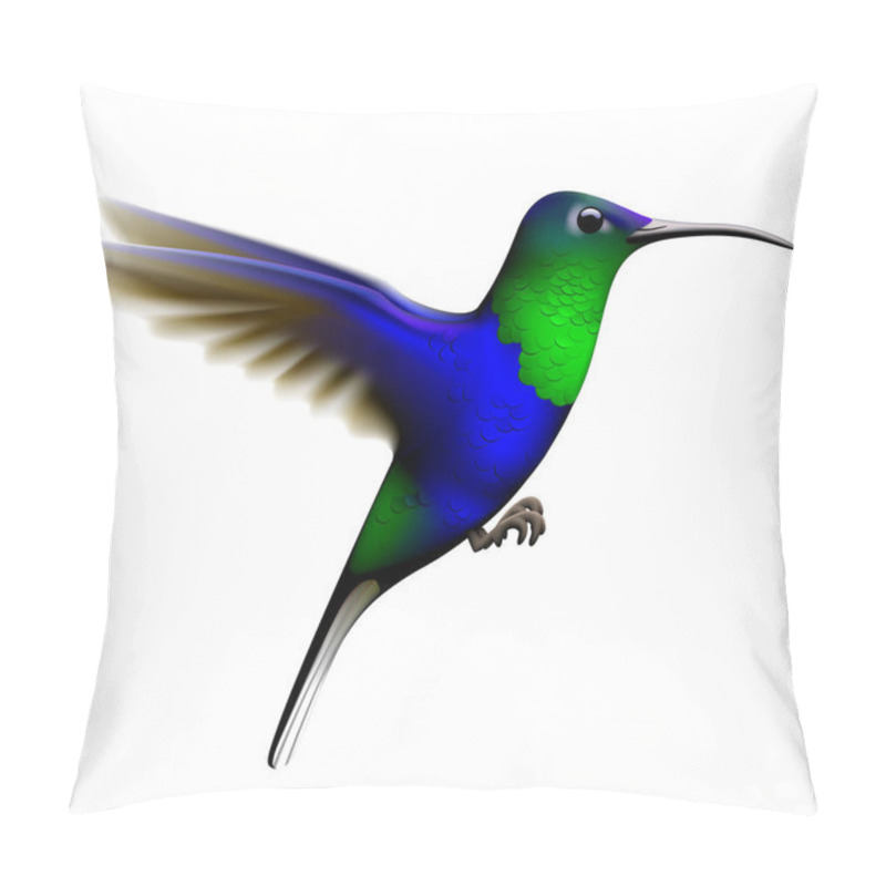 Personality  Flying Green And Blue Hummingbird Isolated On White Background Pillow Covers