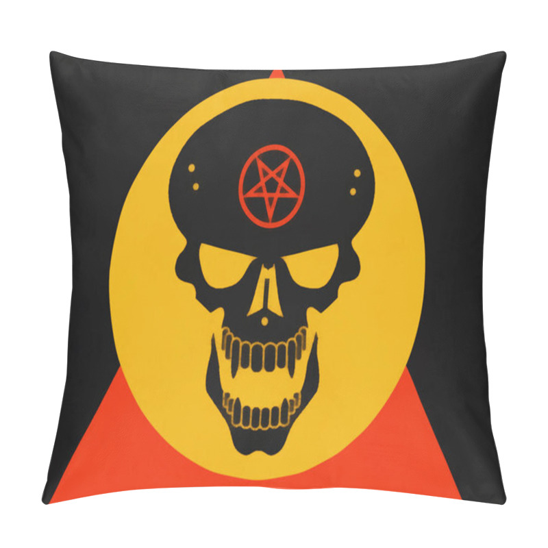 Personality  Skull On The Background Of A Yellow Circle. Magic Symbol. Black Background Pillow Covers