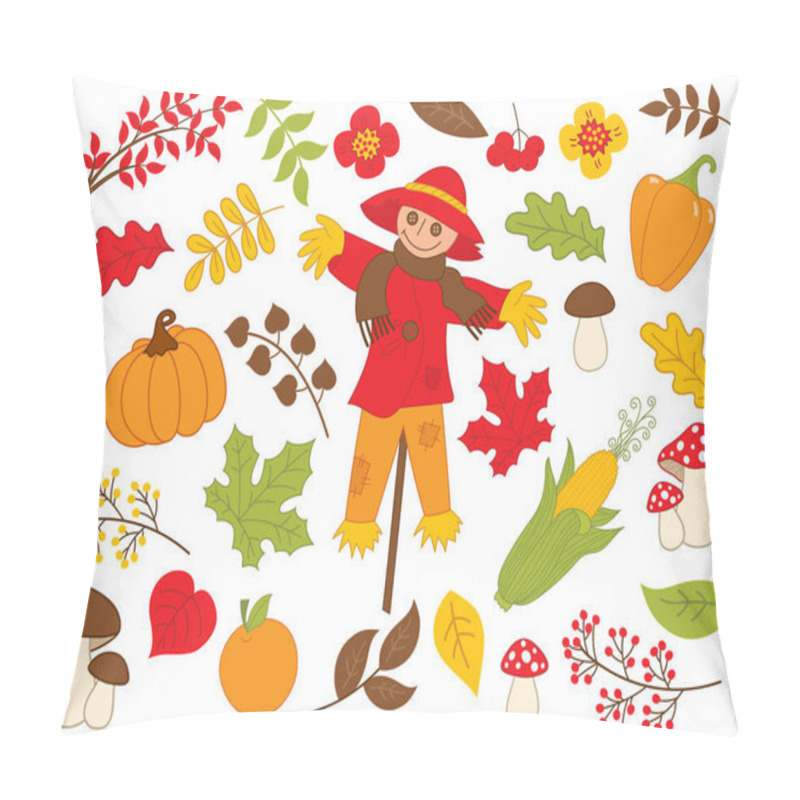 Personality  Vector Autumn Set With Leaves, Vegetables And Scarecrow Pillow Covers