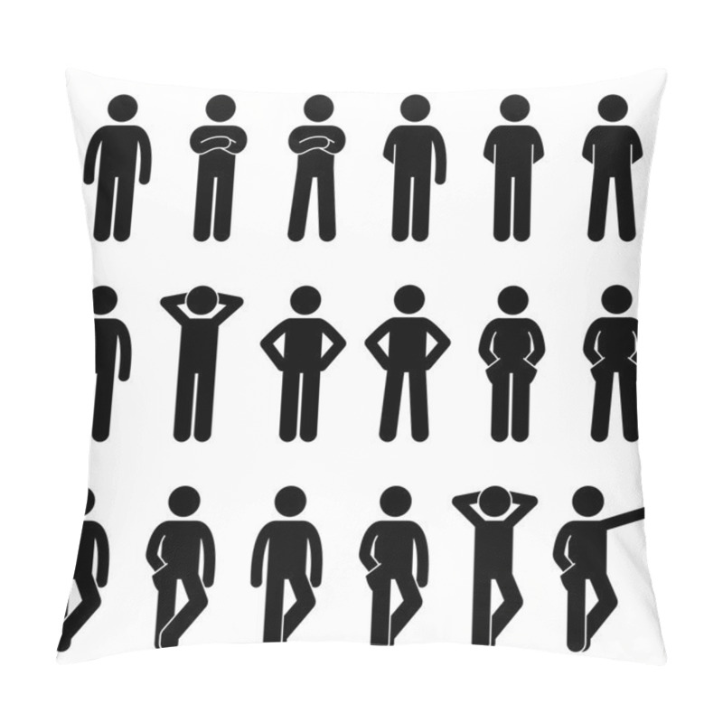 Personality  Various Basic Standing Human Man People Body Languages Poses Postures Stick Figure Stickman Pictogram Icons Set Pillow Covers