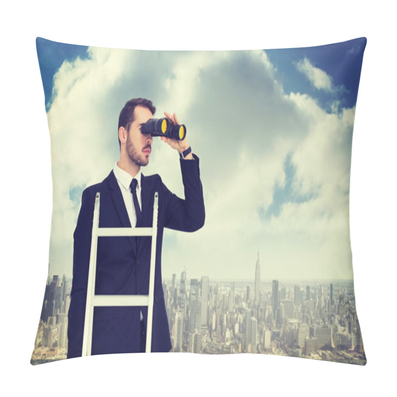 Personality  Businessman Looking On Ladder Pillow Covers