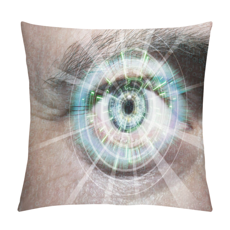 Personality  Abstract  Eye With Digital Circle. Futuristic Vision Science And Identification Concept. Pillow Covers