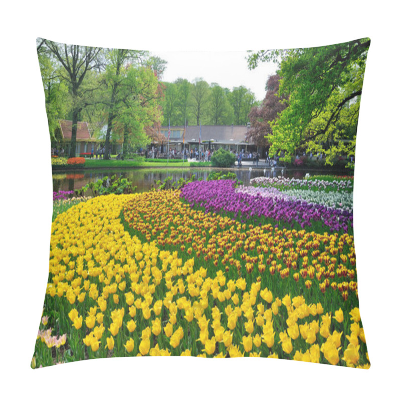 Personality  Pink, Yellow, Purple And White Tulips In Keukenhof Park In Holla Pillow Covers