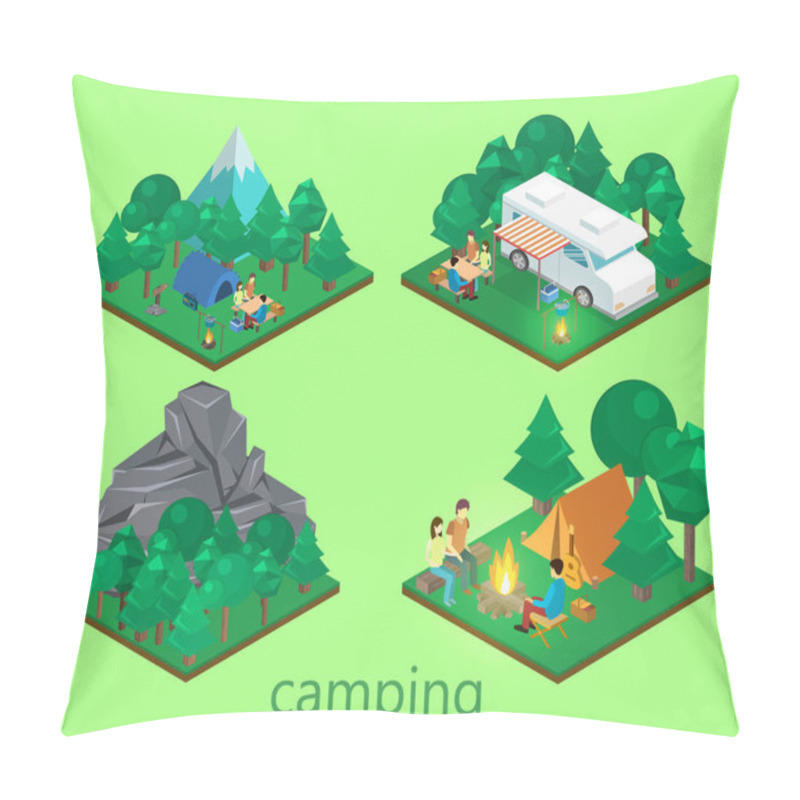 Personality  Isometric Landscape For Camping.  Pillow Covers