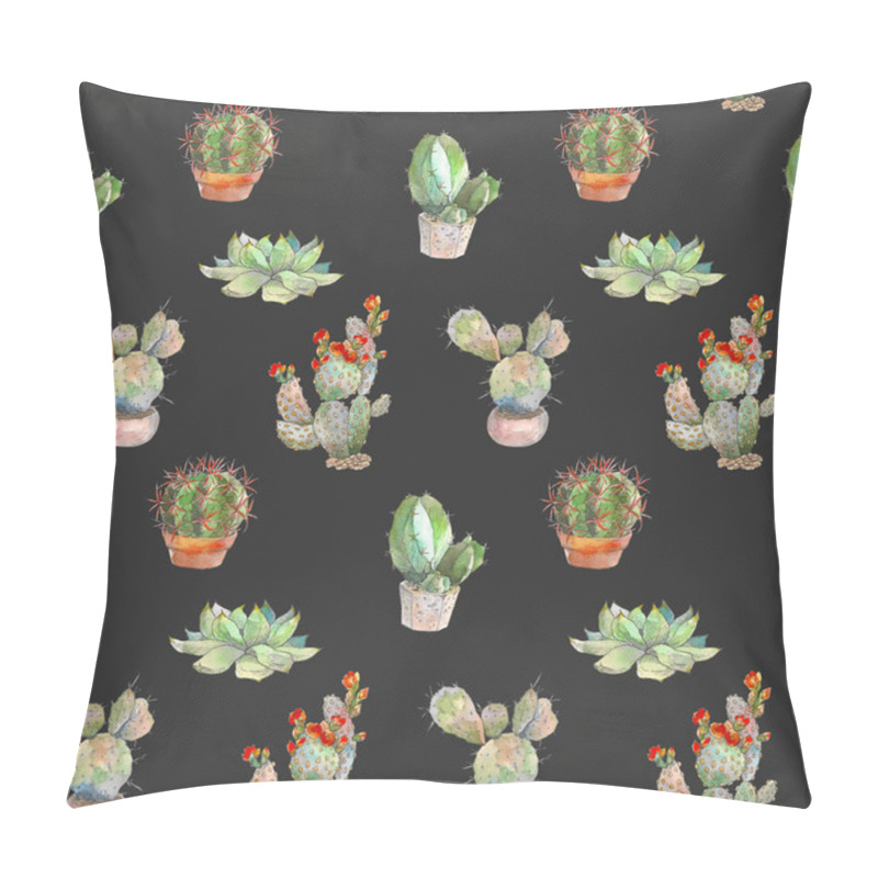 Personality  Seamless Pattern With Cactus, Succulents And Floral Elements On Dark Background. Vintage Watercolor Botanical Illustration For Textile, Print, Invitation, Party. Tropical Concept. Pillow Covers