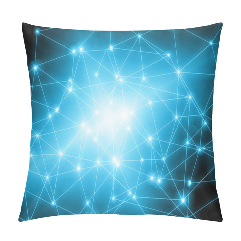 Personality  Abstract Background With Connected Lines And Dots For Your Design. Smooth Lines, Intertwined, Shining Dots And Flashes On A Dark Background Pillow Covers