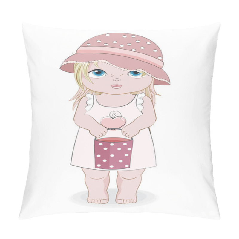 Personality  Baby Girl In Summer Dress And Bucket Pillow Covers