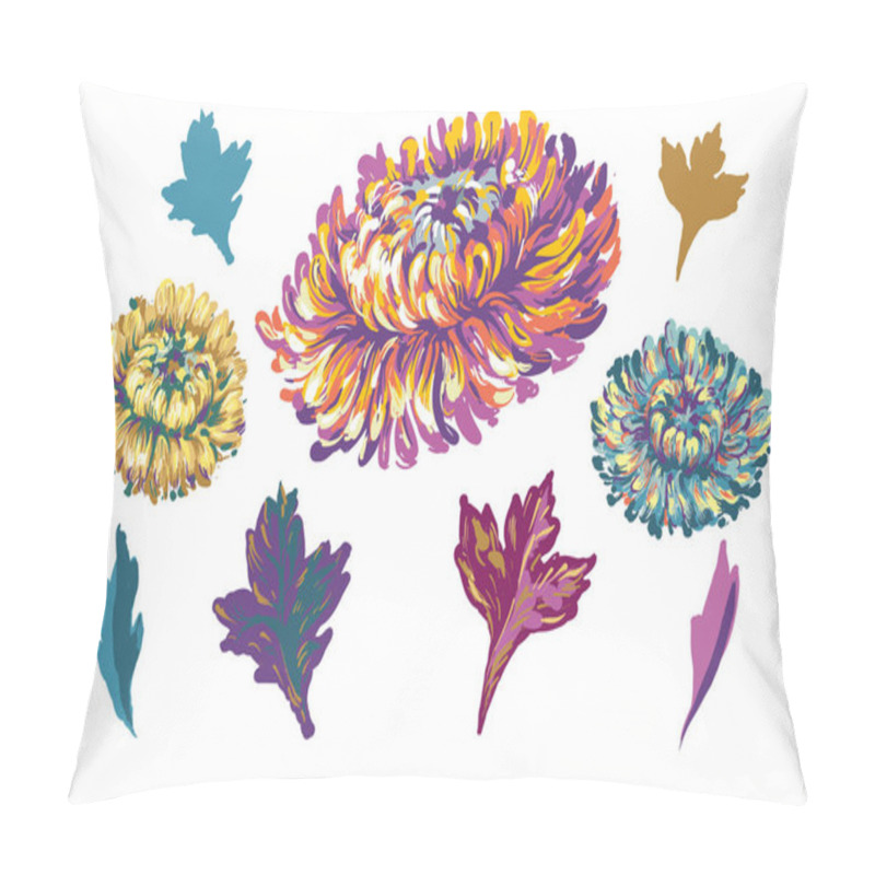 Personality  Embroidery Design. Collection Of Floral Elements For Fabric And Textile Prints, Patches, Stickers. Set Of Beautiful Embroidered Fashion Ornaments Of Aster Flowers. Pillow Covers