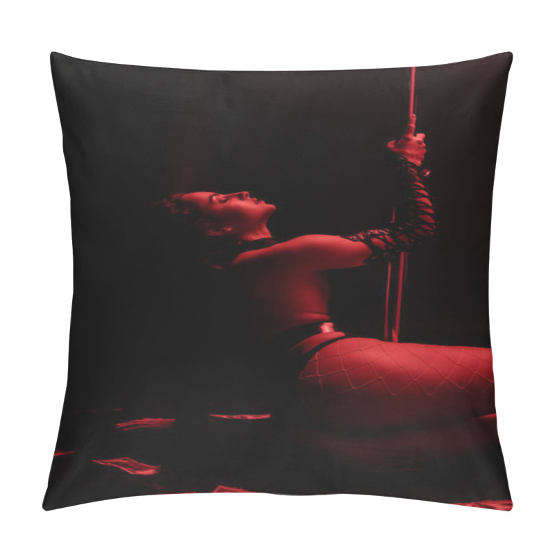 Personality  Red Lighting On Passionate Stripper Dancing Striptease Near Dollar Banknotes Isolated On Black With Red Lighting  Pillow Covers