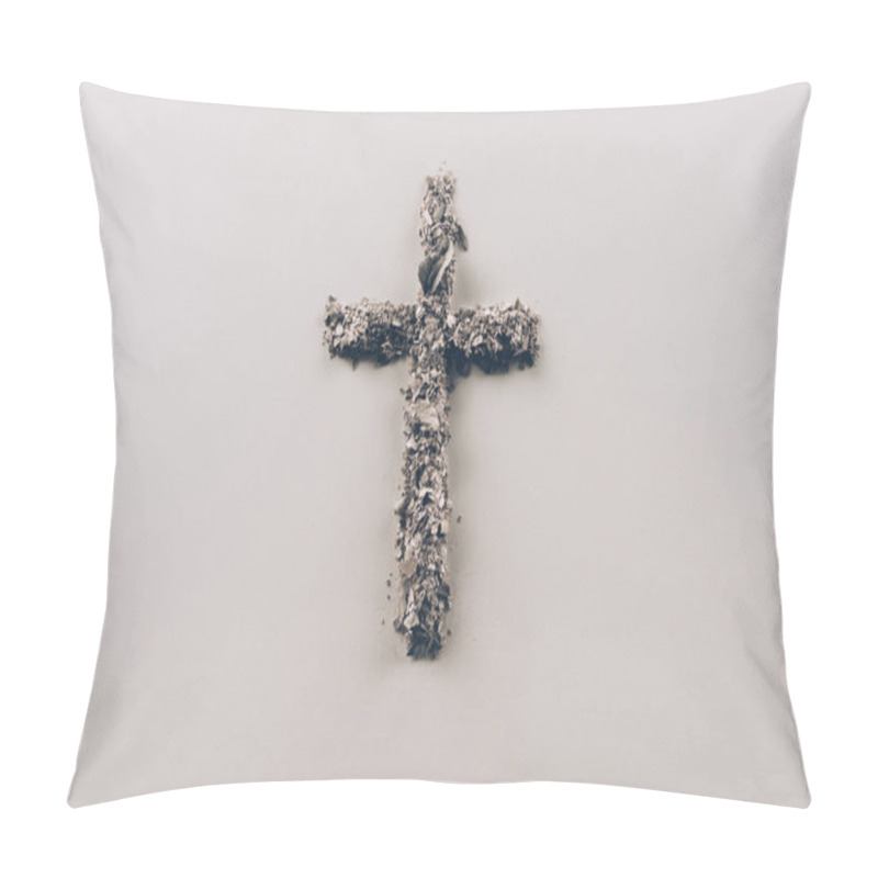 Personality  Top View Of Cross Shape From Ash On White Surface Pillow Covers