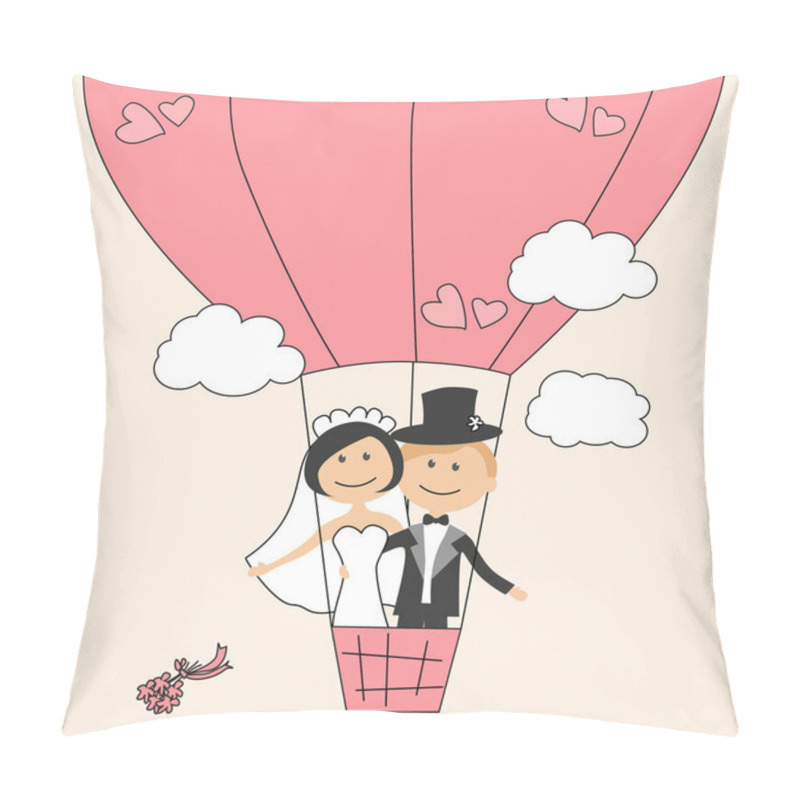 Personality  Wedding Invitation With Funny Bride And Groom On Air Balloon Pillow Covers