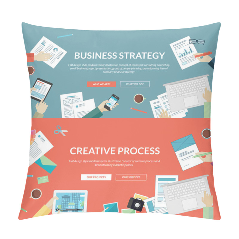 Personality  Set Of Flat Design Concepts For Business Strategy And Creative Process Pillow Covers