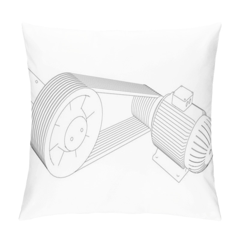 Personality  Engine Frame With Belts. The Contour Of An Electric Motor From Black Lines On A White Background. 3D. Vector Illustration Pillow Covers