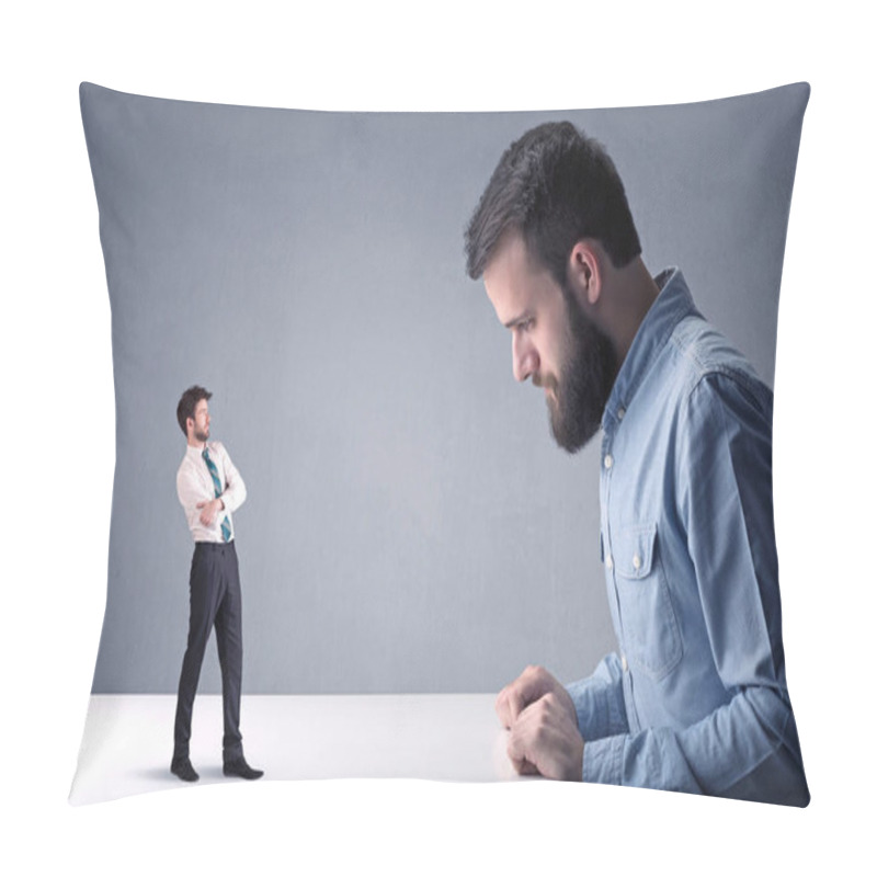 Personality  Young Businessman Fighting With Miniature Businessman Pillow Covers