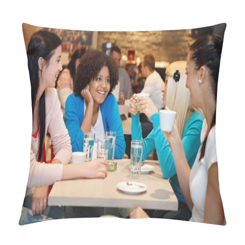 Personality  Four College Chatting In A Coffee Shop Pillow Covers