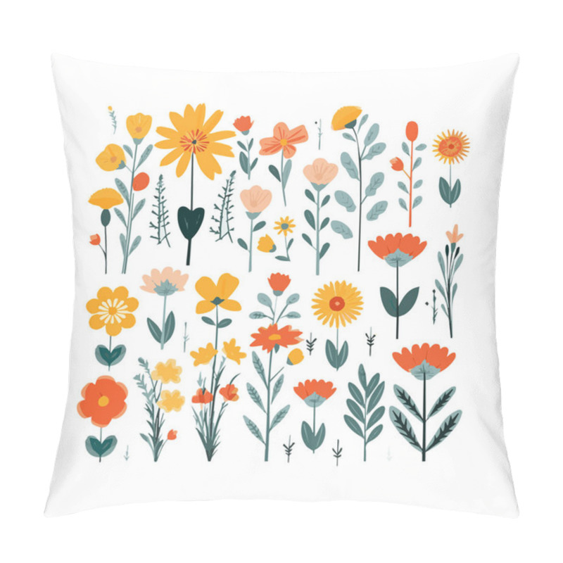 Personality  Flower Collection With Leaves, Floral Bouquets. Vector Flowers. Spring Art Print With Botanical Elements. Happy Easter. Folk Style. Posters For The Spring Holiday. Icons Isolated On White Background. Pillow Covers