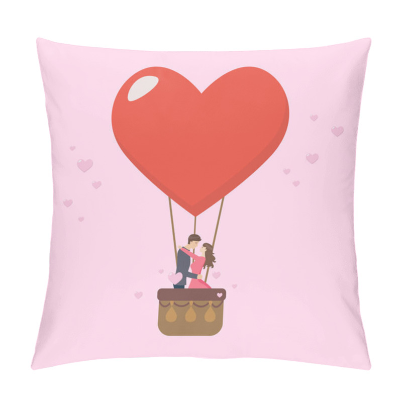 Personality  Loving Couple Are Kissing On Big Heart Balloon. Vector Illustration Pillow Covers