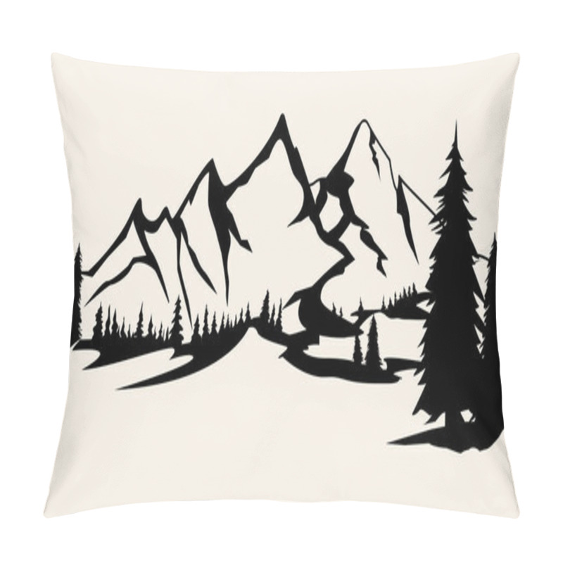 Personality  Mountains Silhouettes. Mountains Vector, Mountains Vector Of Outdoor Design Elements, Mountain Scenery, Trees, Pine Vector, Mountain Scenery Illustration. Pillow Covers