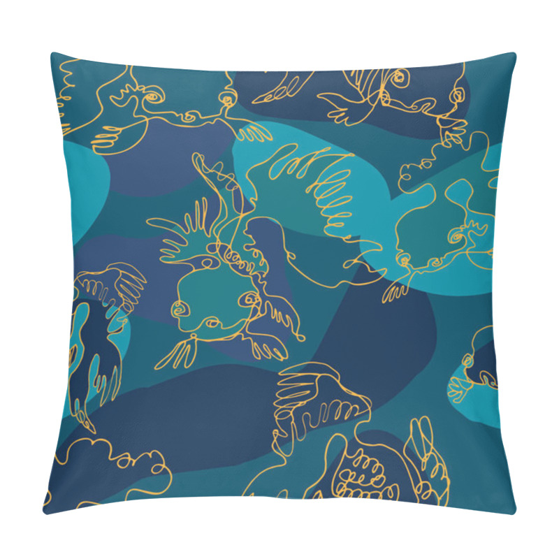 Personality  Vector Sea Seamless Pattern With Doodle Goldfish Of One Long Continuous Line. Pillow Covers