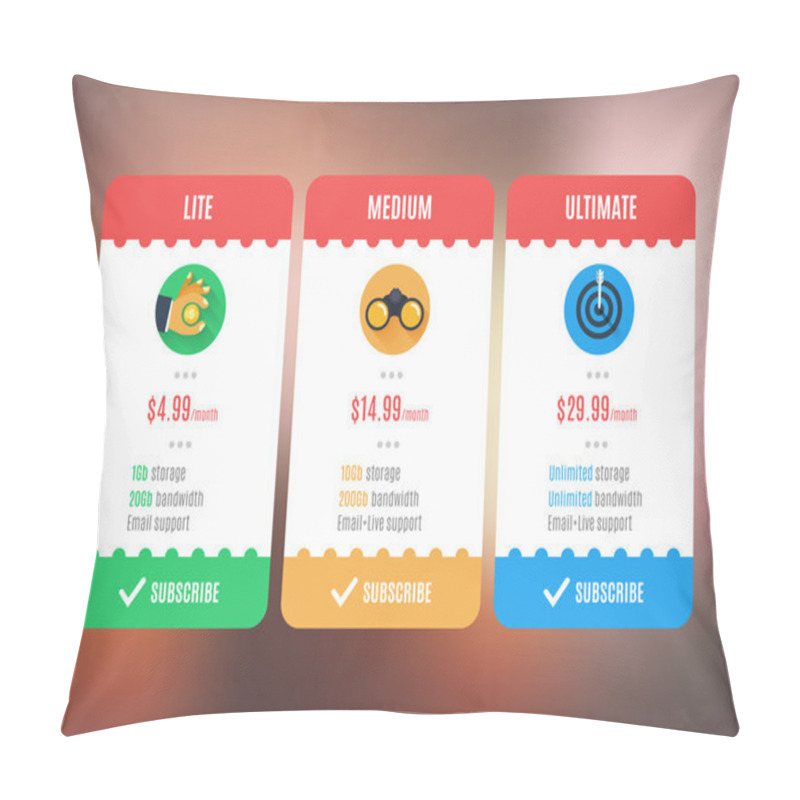 Personality  Subscription, Pricing Plan Template. Pillow Covers