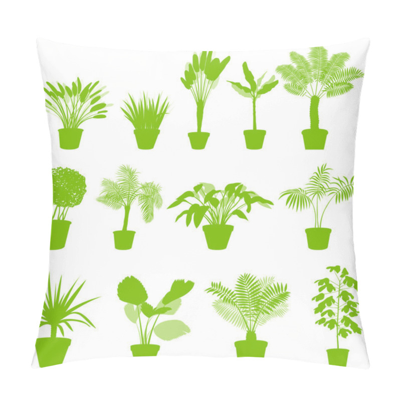 Personality  House Indoor Plants In Pots Set Vector Background Green Concept Pillow Covers