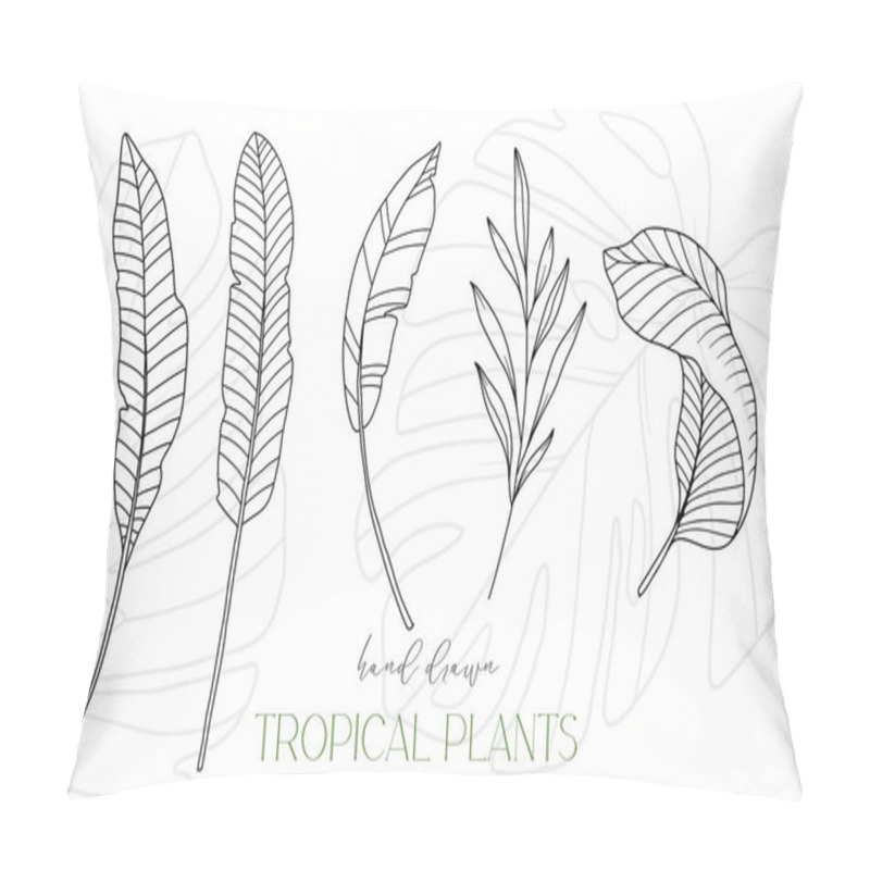 Personality  Tropical Leaves Outline. Line Art Tropical Plants. Floral Line Art. Flower Coloring Page. Fine Line Tropical Greenery Illustration. Hand Drawn Flowers. Tropical Wedding Invitation Flowers Pillow Covers