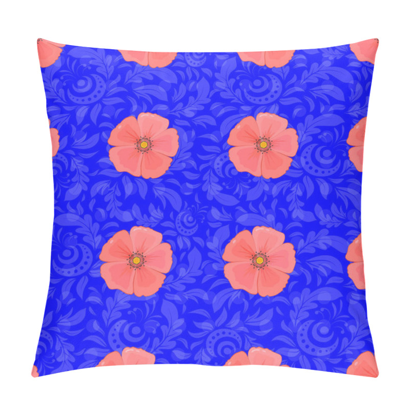 Personality  Abstract Seamless Vector Pattern With Hand Drawn Floral Elements. Silk Scarf With Cosmos Flowers On A Blue Background. Retro Textile Design Collection. 1950s-1960s Motifs. Autumn Colors. Pillow Covers