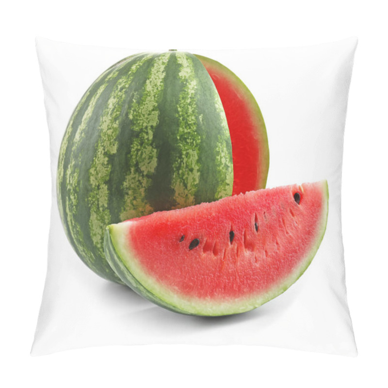 Personality  Ripe Watermelon With Slice On White Background Pillow Covers