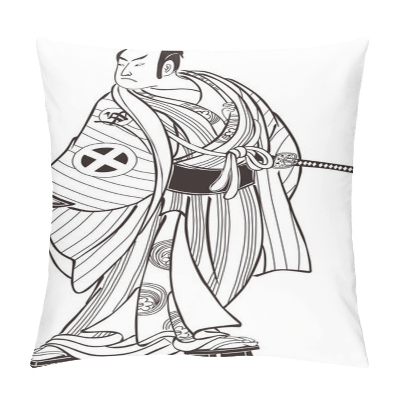 Personality   Ukiyo-e Samurai 14 Black And White Pillow Covers