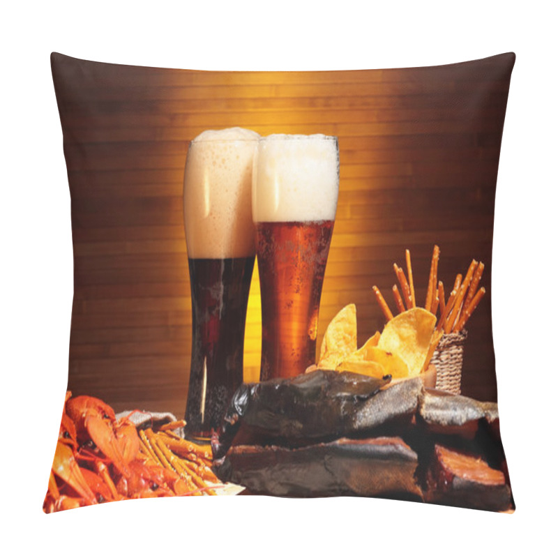 Personality  Dark And Light Beer With Crawfish Pillow Covers