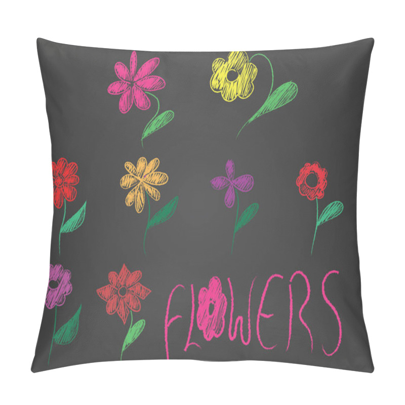 Personality  Hand Drawn Flowers And Text On Black Background Pillow Covers