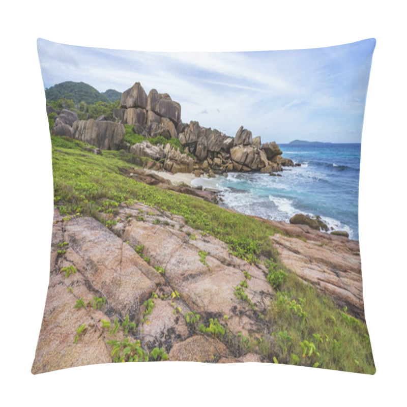 Personality  Rough And Wild Rocky Coastline At Anse Songe, La Digue, Seychell Pillow Covers