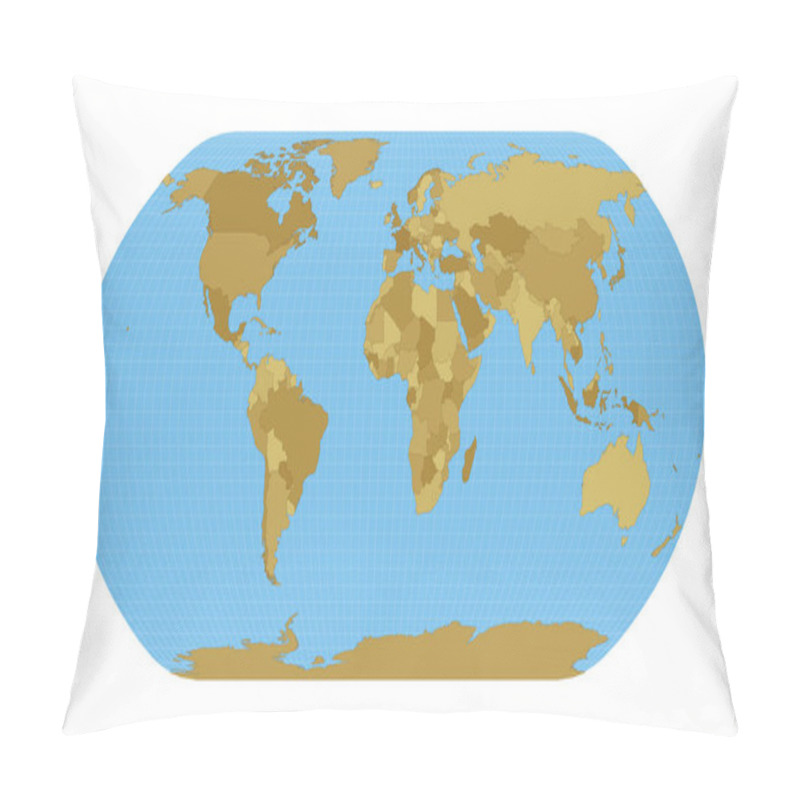 Personality  World Map Natural Earth Projection Map Of The World With Meridians On Blue Background Vector Pillow Covers