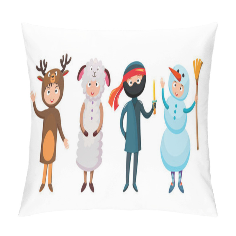 Personality  Kids Different Costumes Isolated Vector Illustration Pillow Covers