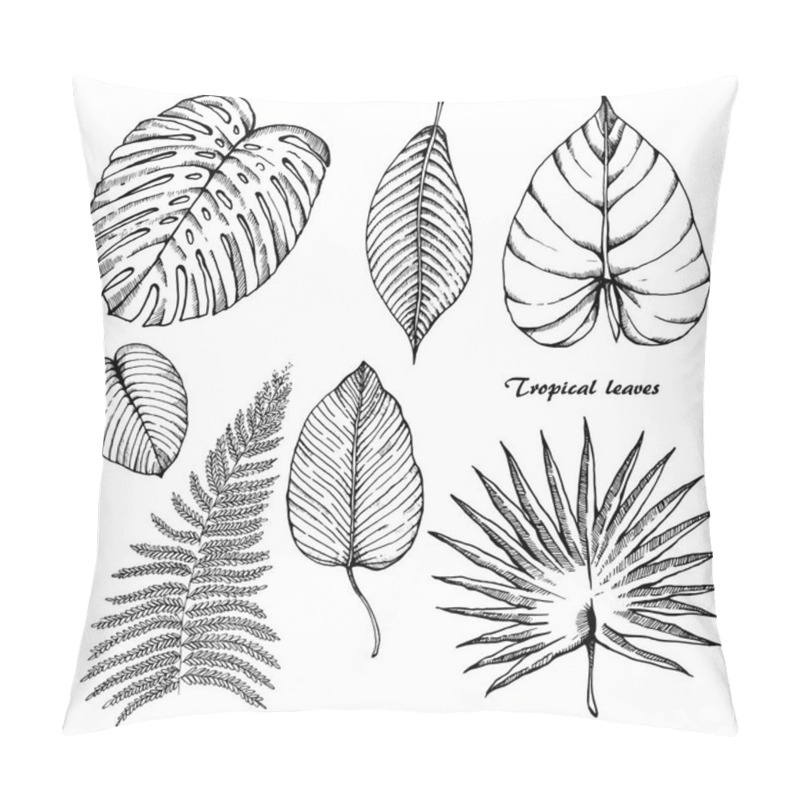 Personality  Tropical Leaves Sketches Set. Pillow Covers