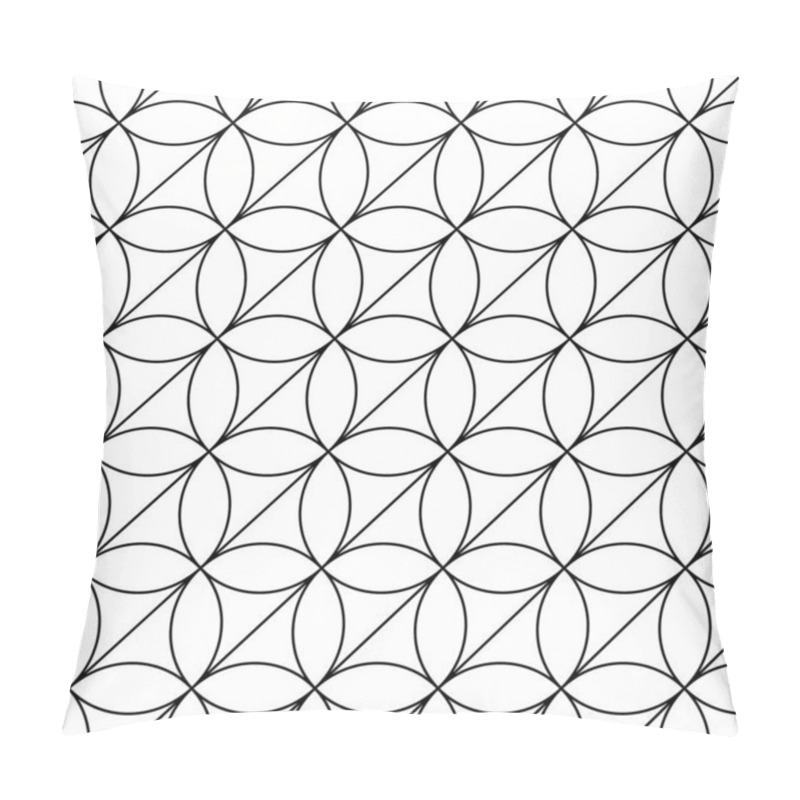 Personality  White Figures On Black Background. Texture With Ovals And Triangles. Ethnic Motif. Seamless Surface Pattern Design With Circular Ornament. Pavement Wallpaper. Digital, Textile Print, Web Designing. Pillow Covers