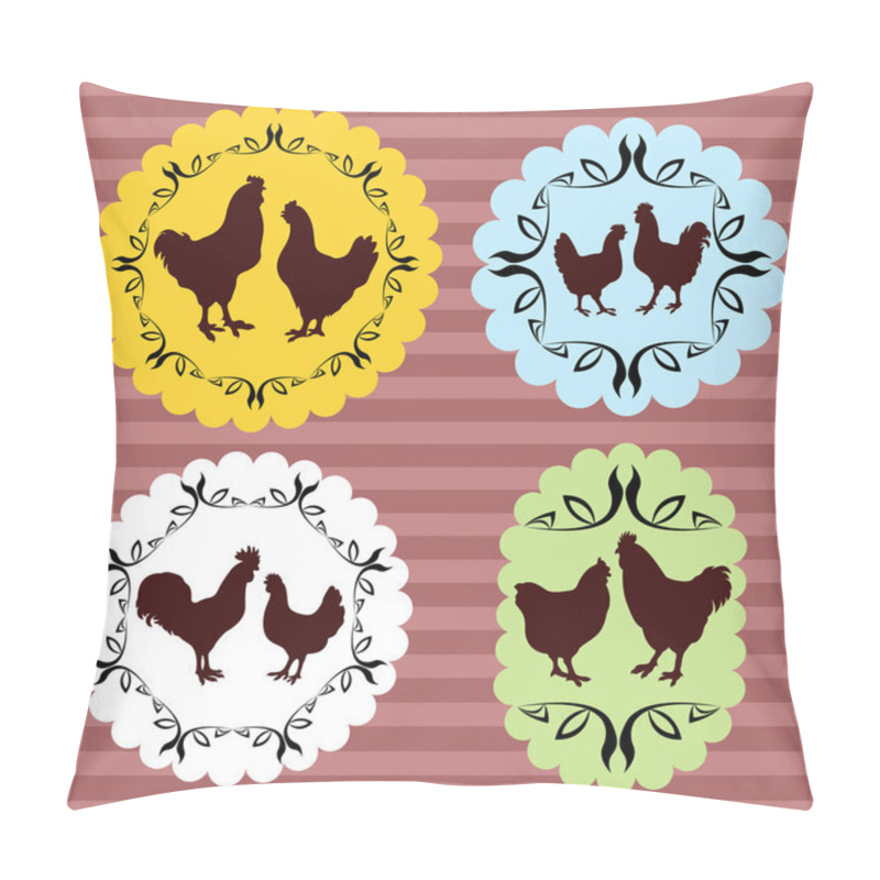 Personality  Farm Chickens Egg And Meat Labels Illustration Collection Vector Pillow Covers