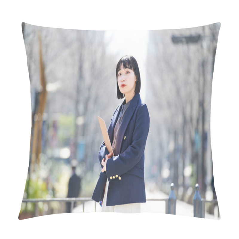 Personality  A Young Woman In An Office Casual Style Standing On A Street Corner Pillow Covers