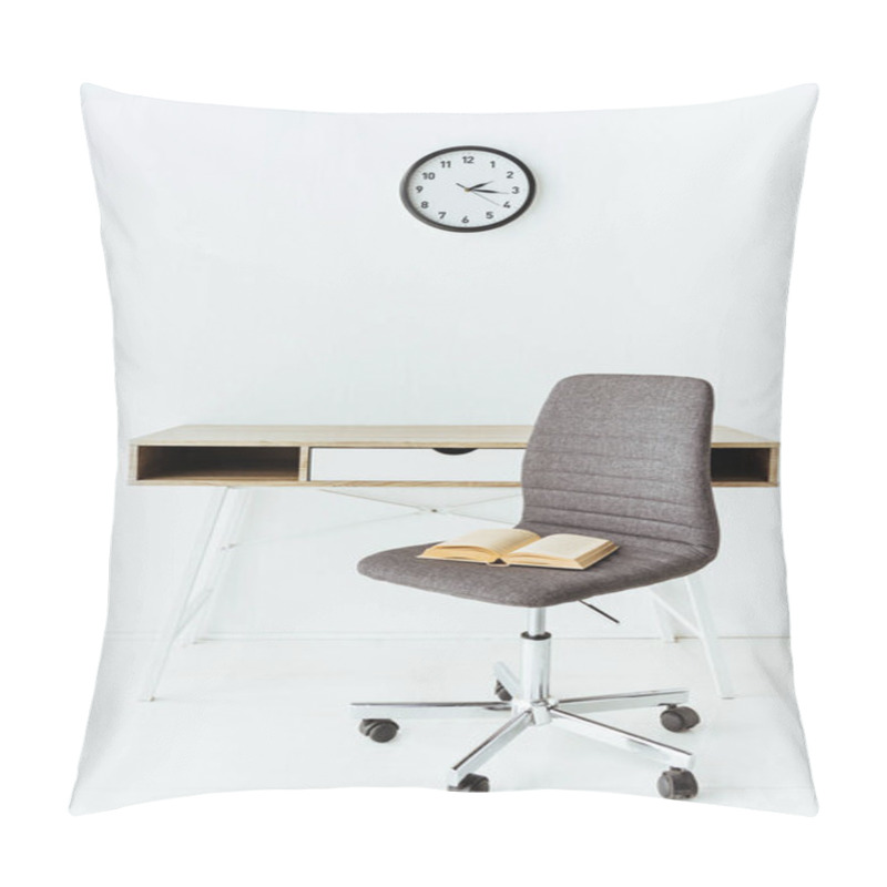 Personality  Stylish Office Furniture With Old Book In Front Of White Wall With Clock Pillow Covers