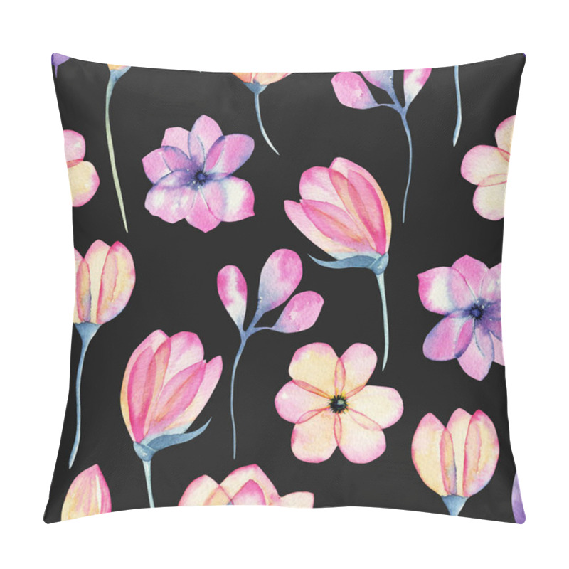 Personality  Watercolor Pastel Pink Apple Blossom Flowers Seamless Pattern, Hand Painted On A Dark Background Pillow Covers