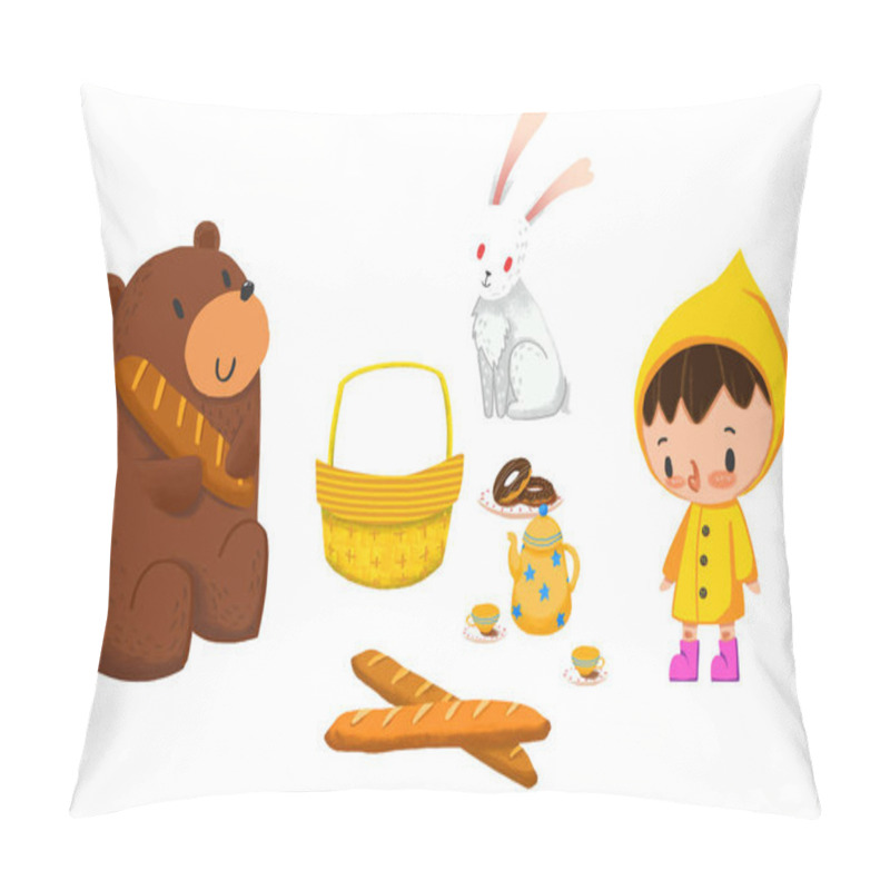 Personality  Close Up View Of Kid, Bear And Rabbit Illustration Pillow Covers