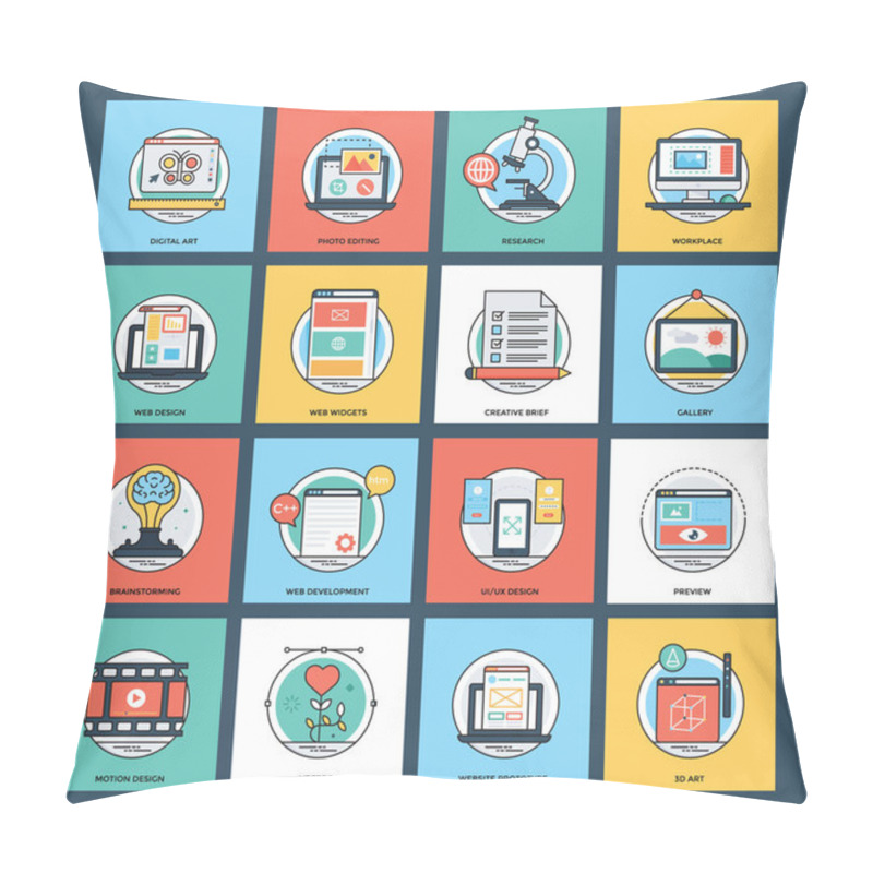 Personality  Web And Mobile Development Icons Set Pillow Covers