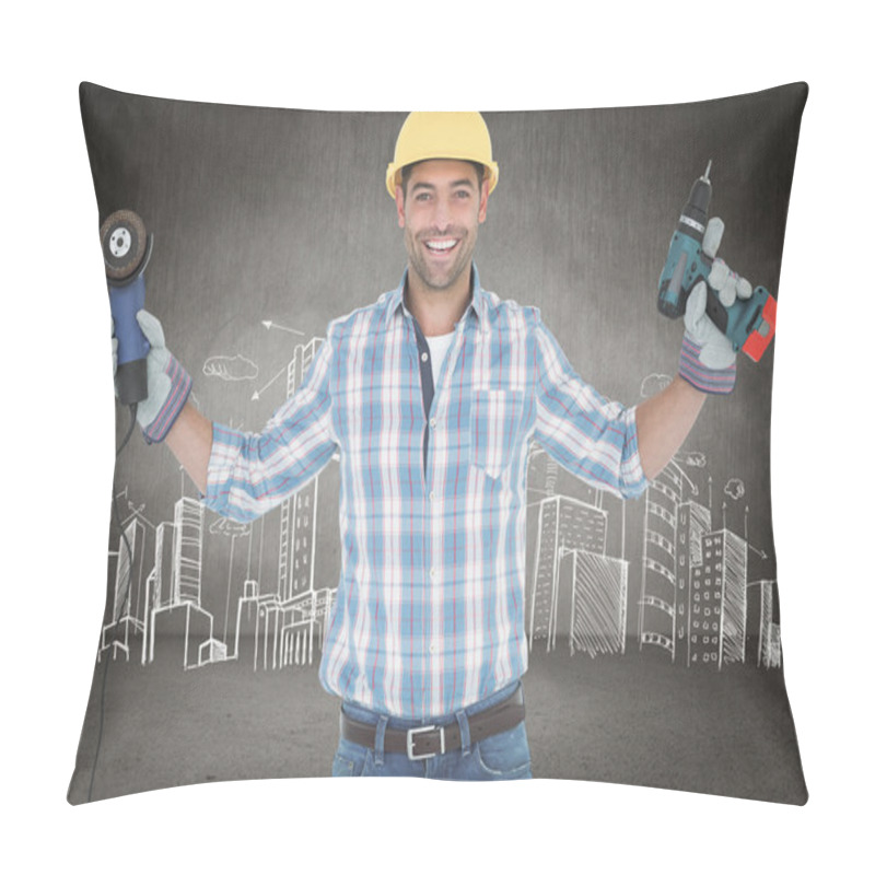 Personality  Manual Worker Holding Power Tools Pillow Covers