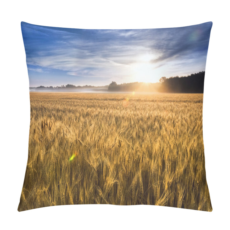 Personality  Misty Sunrise Over A Kansas Golden Wheat Field Ready For Harvest Pillow Covers