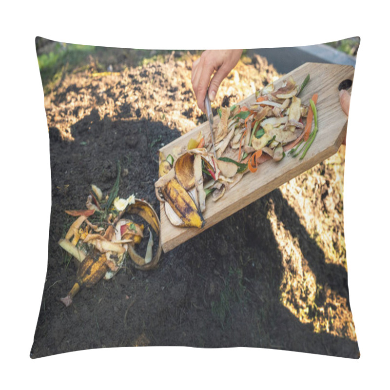 Personality  Throwing Food Leftovers In Garden Compost Pile. Recycling Organic Kitchen Waste Pillow Covers